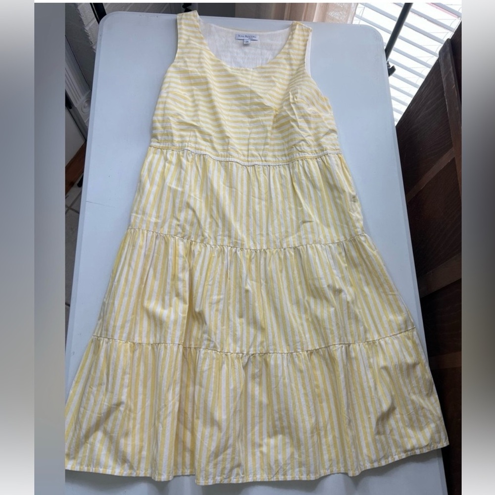 Womens Sz MP Yellow White Striped Tiered Babydoll Dress Sleeveless Mini Sundress